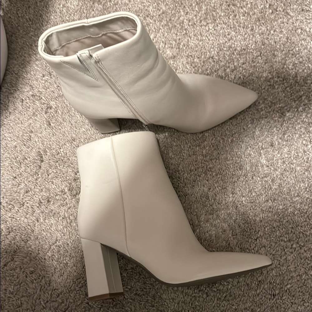 Marc Fisher White Ankle Booties with Chunky Heel
